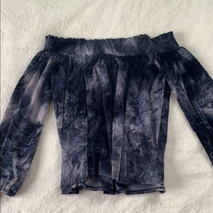 American Eagle XS Navy Velvet Off-The-Shoulder Top